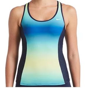 Nike Women’s Spectrum Open Back Tankini Top Blue, Green, Yellow Gradient